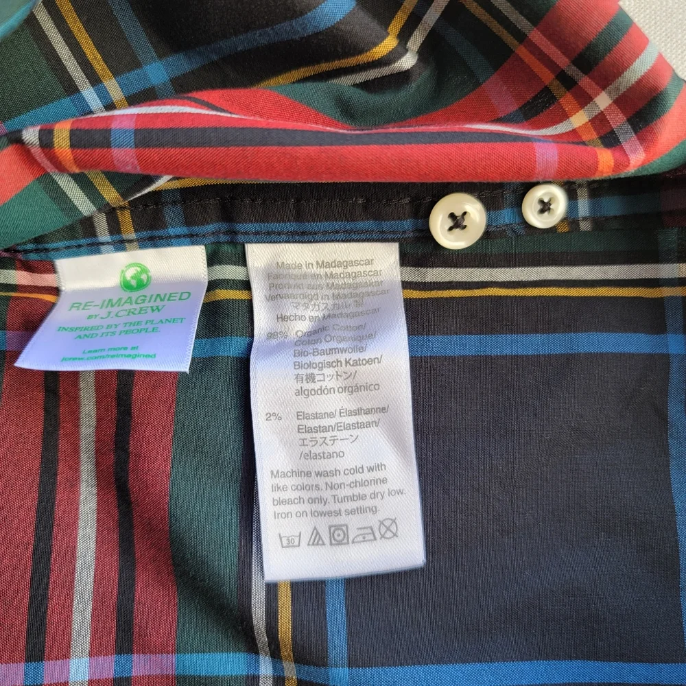 New! J.CREW sz L Tall Mens Secret Wash Cotton Poplin Shirt Black Tartan NWT